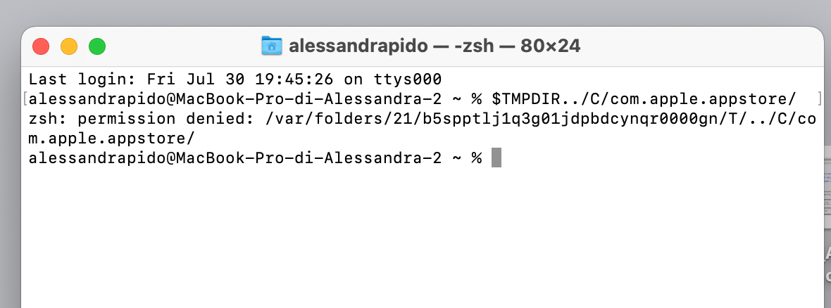 accesso negato alla cartella di apple store dal terminale