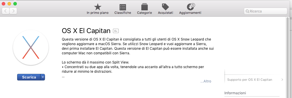 OS X El Capitan su App Store !!!